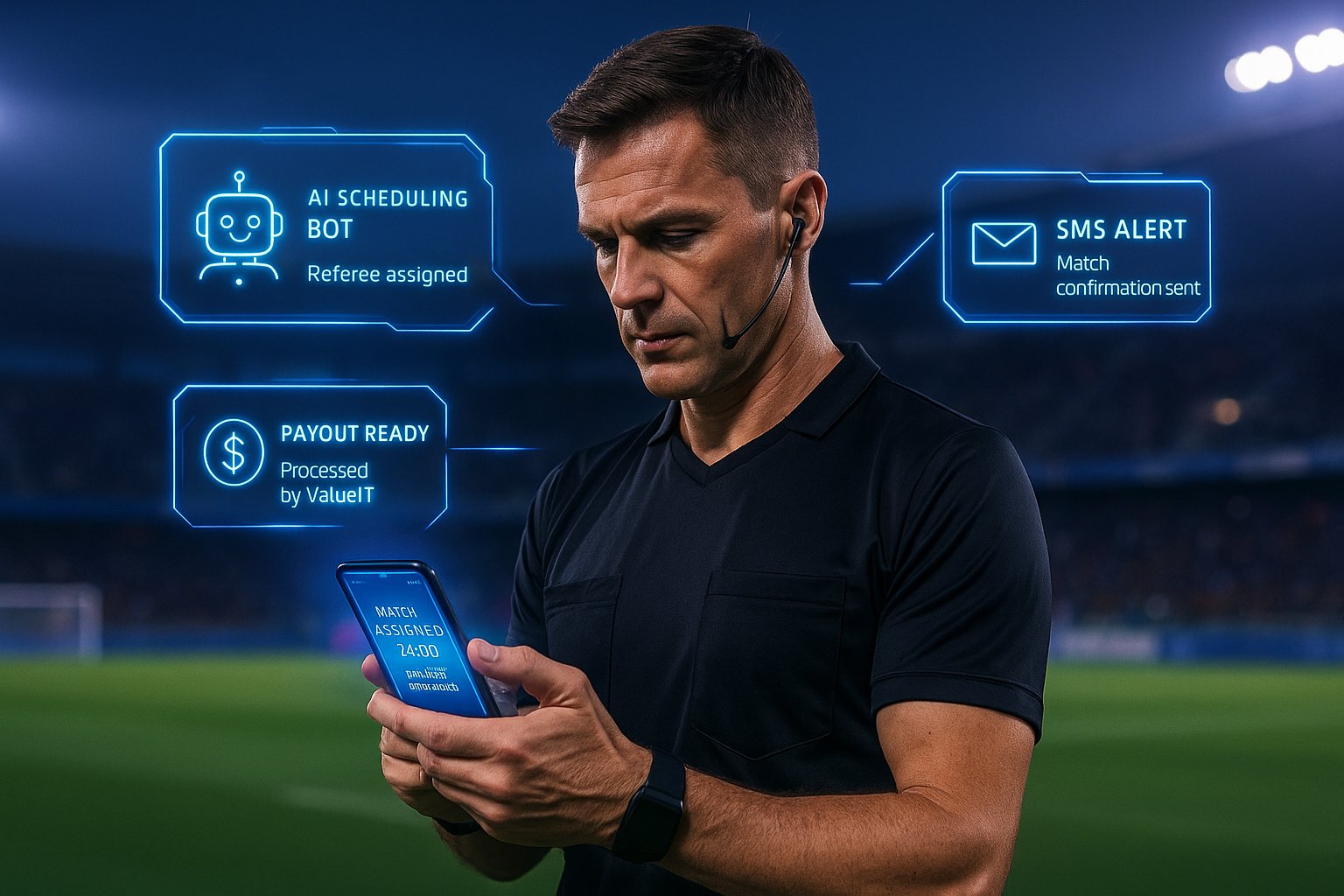 Youth football referee preparing for a match